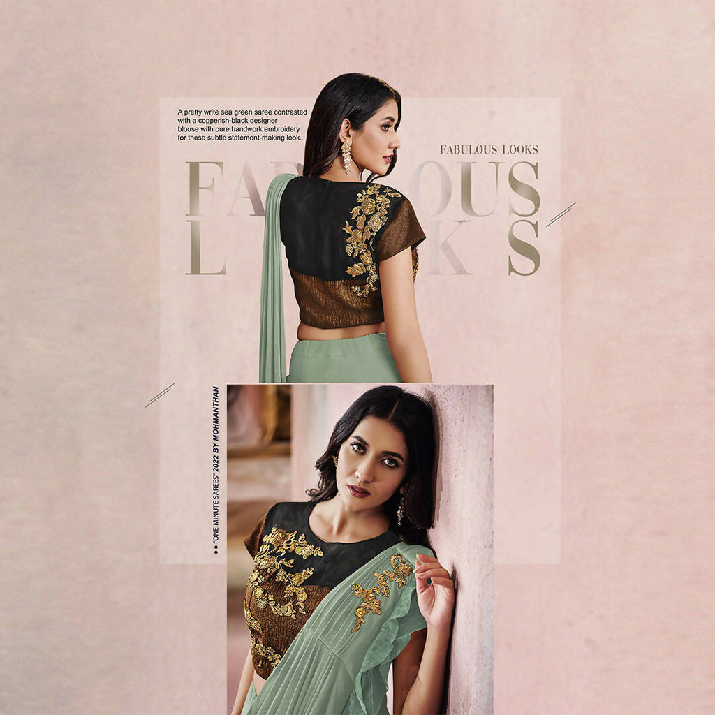 Sea Green Lycra Embroidery Designer Saree With Blouse - Mohmanthan Sitaarah