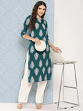 Yufta Teal Green Paisley Printed Kurta