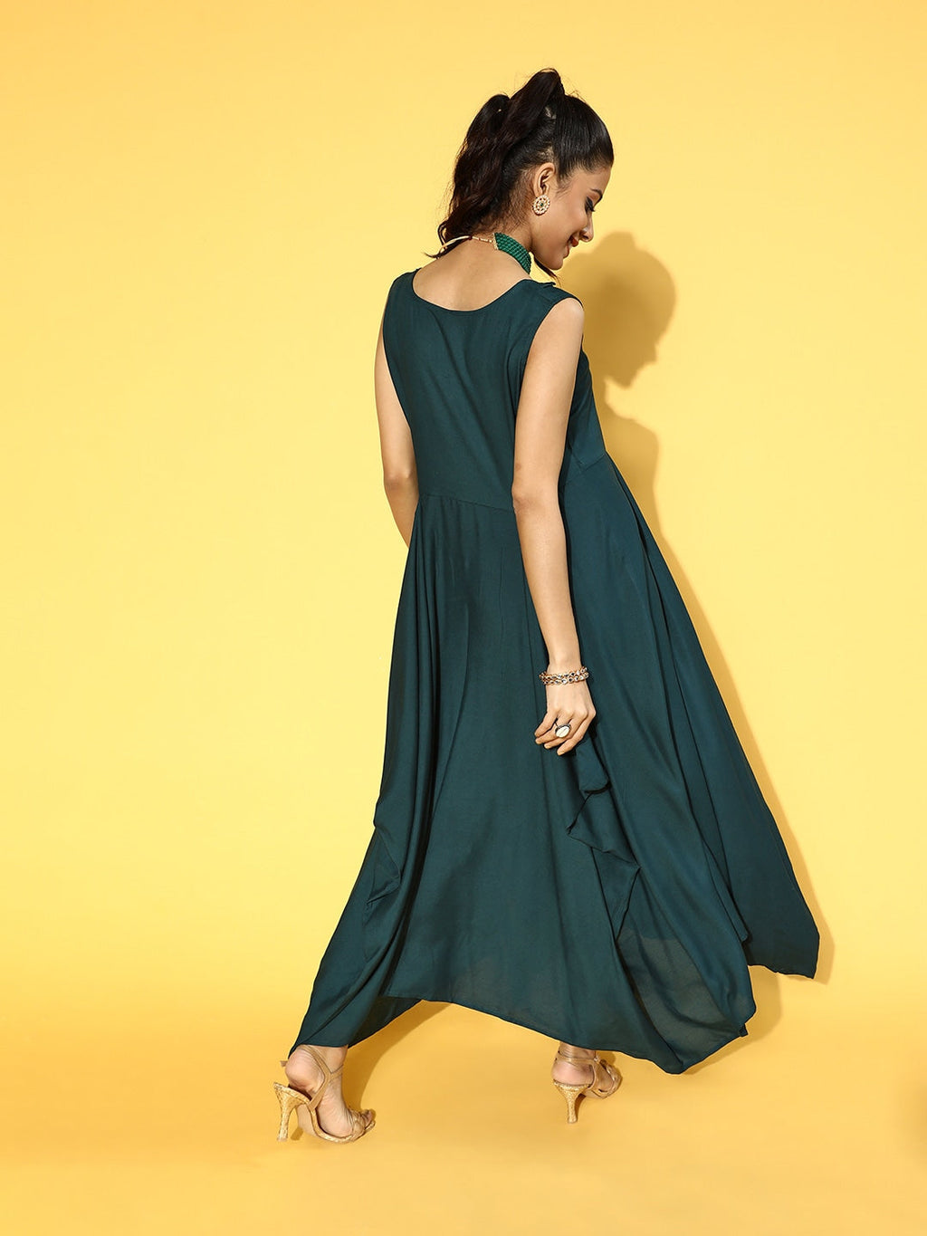 Yufta Teal Green Solid Maxi Dress