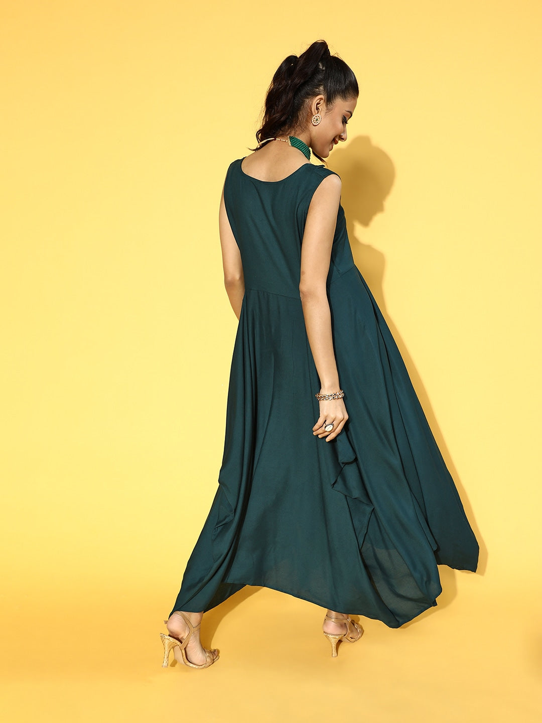 Yufta Teal Green Solid Maxi Dress