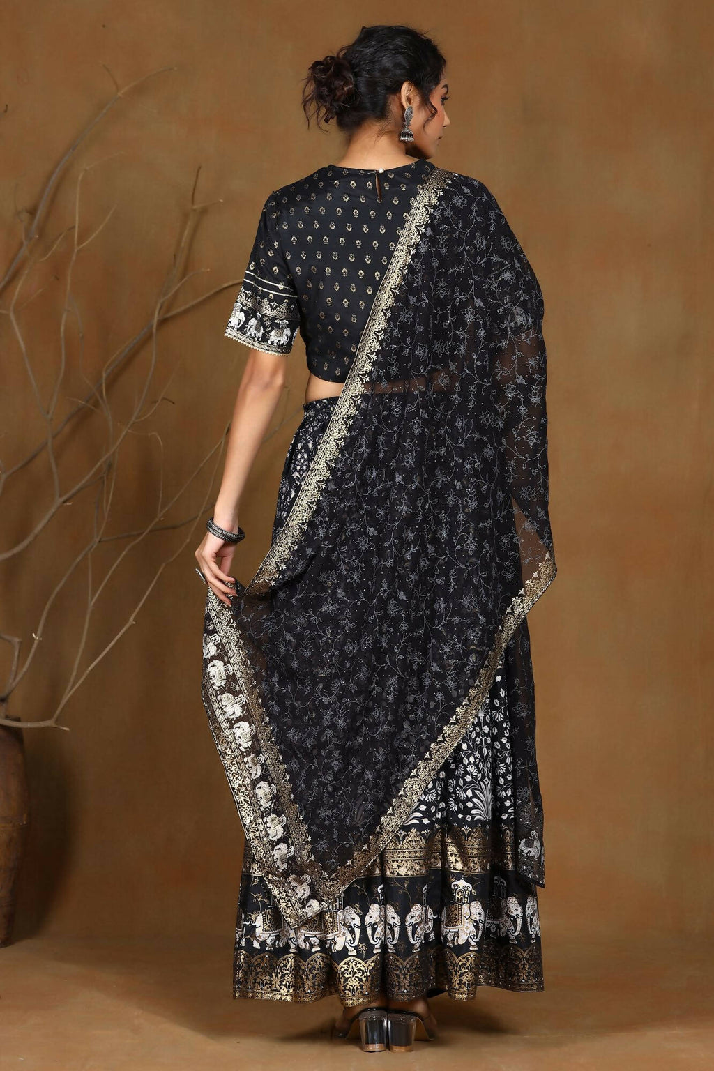 Juniper Women Black Shantoon Embroidered Flared Lehenga Choli Sets
