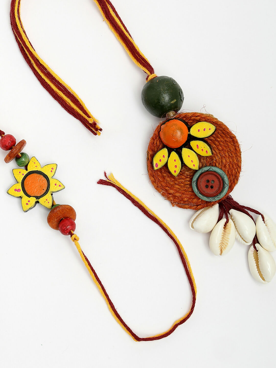 NVR Women & Men Set of 2 Multicolor Sea Shell Handcrafted Bhaiya Bhabhi Rakhi With Roli Chawal & Chocolate