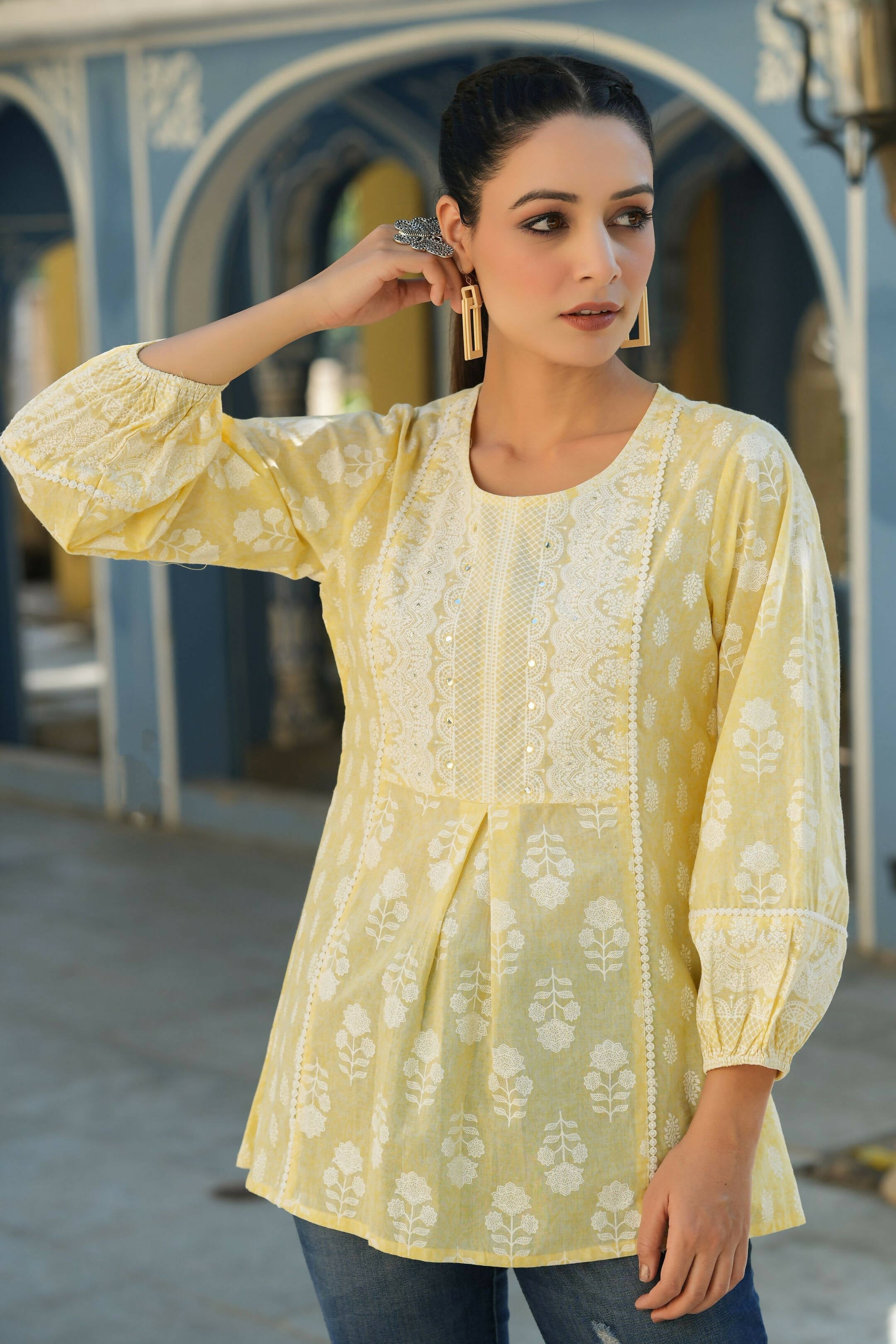 Juniper Women's Lemonyellow Printed A-Line Tunic