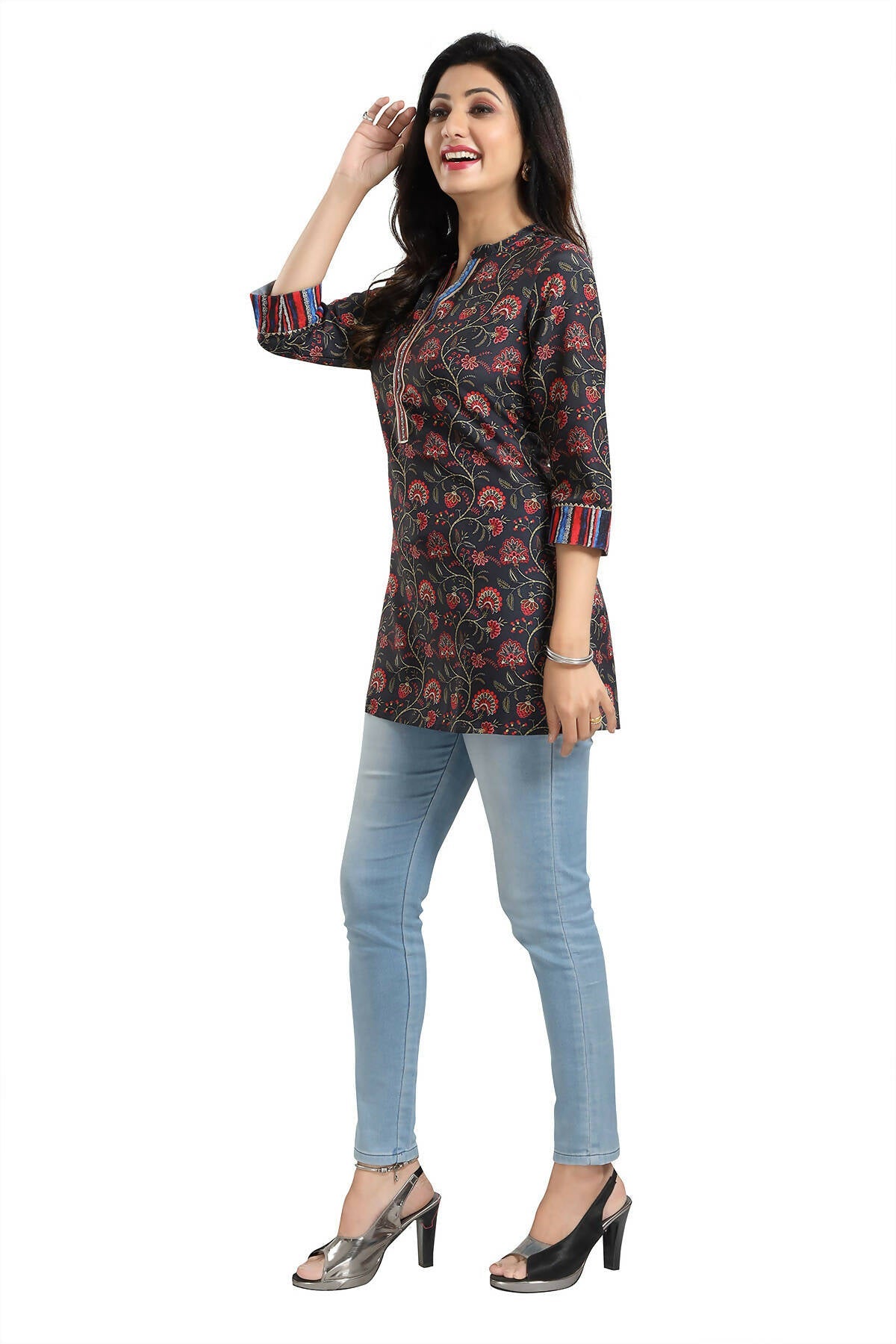 Snehal Creations Blissful Black Rayon Short Kurti Tunic Top