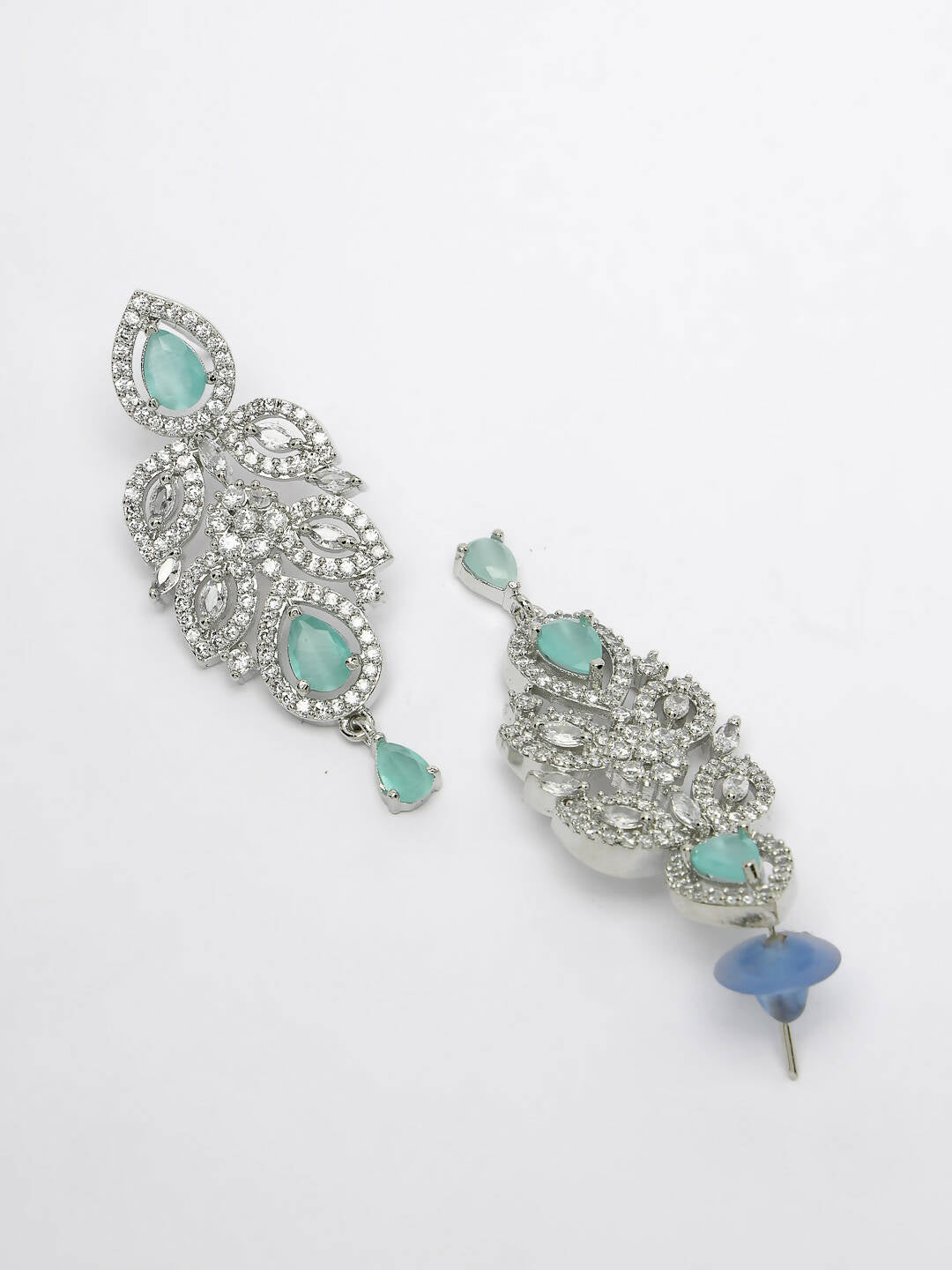 NVR Women Silver Plated & Turquoise Cz Stone Handcrafted Jewellery Set