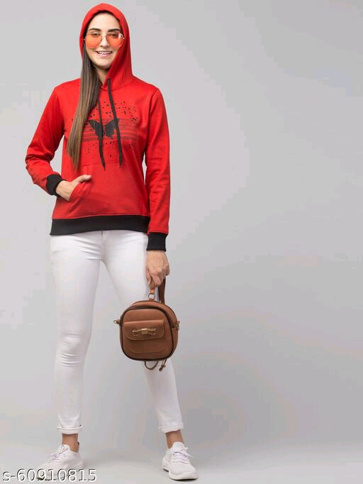 PAVONINE Red Color Butterfly-Design Pullover Hoodie Sweatshirt For Girls