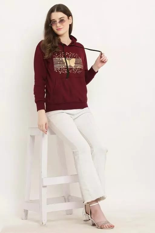 PAVONINE Wine Color Butterfly-Design Pullover Hoodie Sweatshirt For Girls