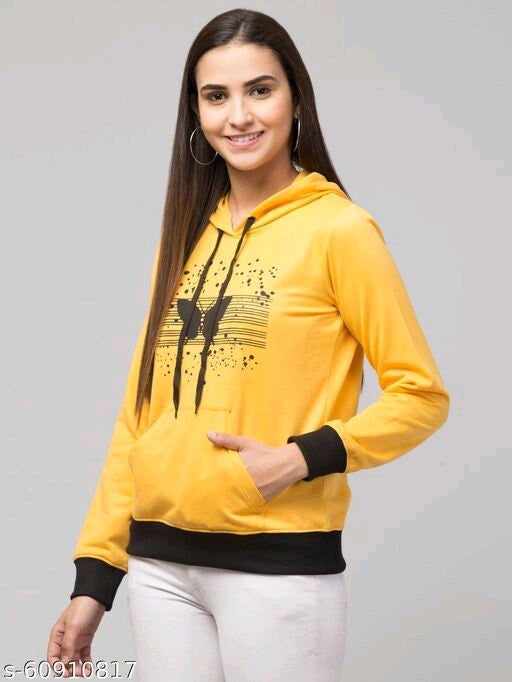 PAVONINE Yellow Color Butterfly-Design Pullover Hoodie Sweatshirt For Girls