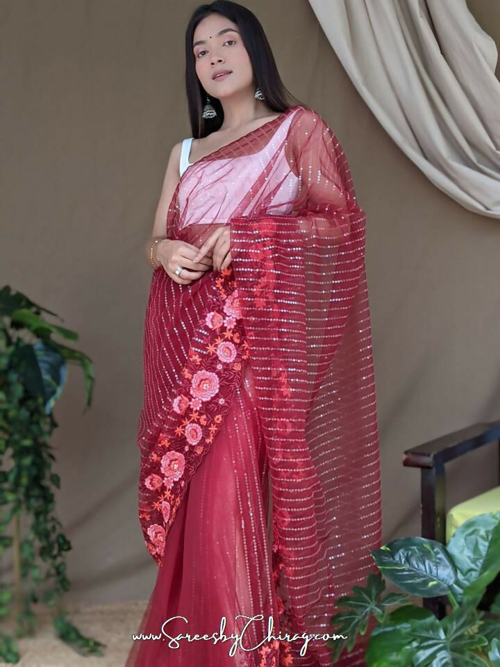Vamsee Murari Red Super Net Saree