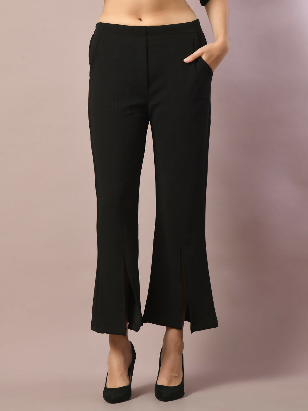 Myshka Women's Black Solid Boat Neck Party Top With Trousers Co-ord set