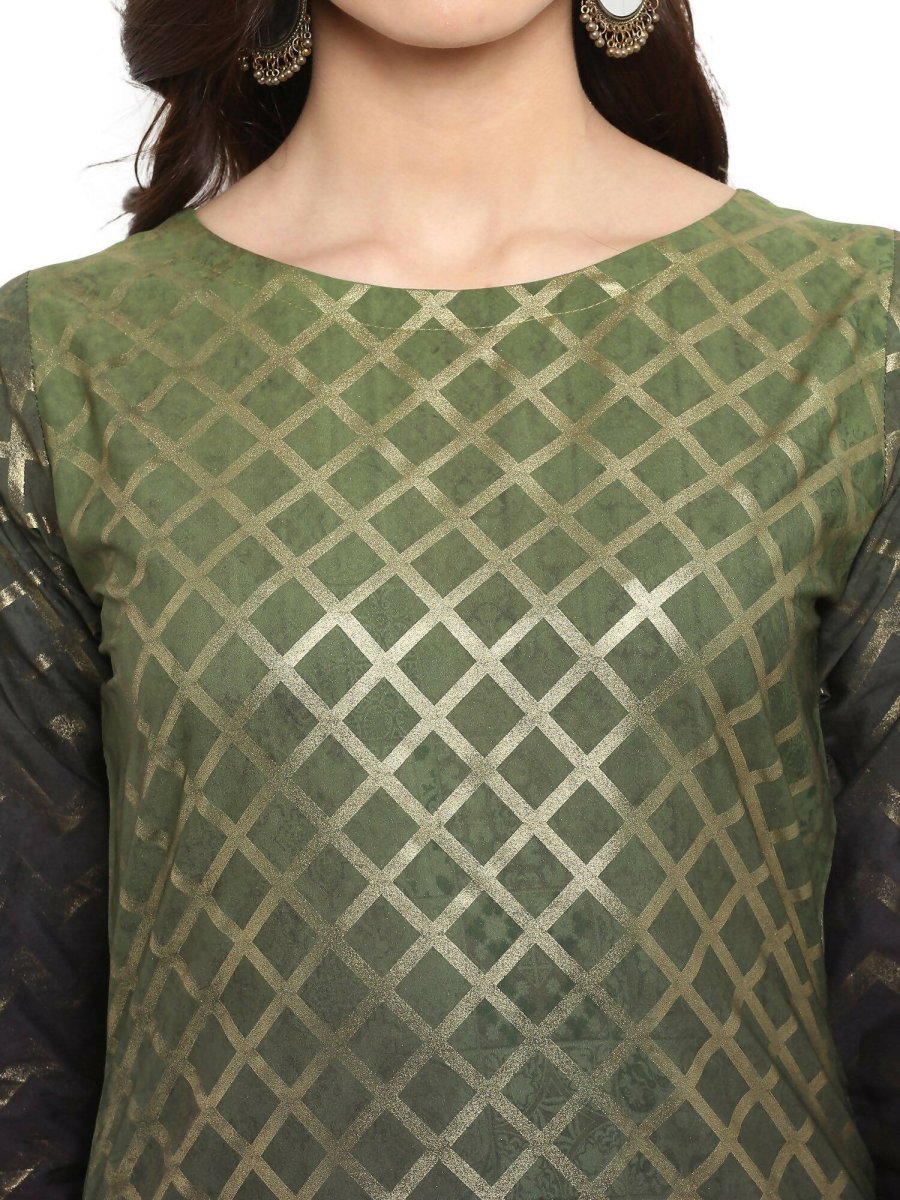 Ahalyaa Women Olive Green Printed Straight Kurta