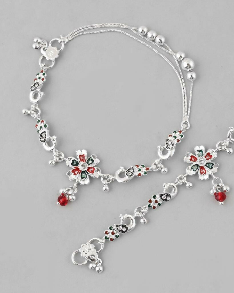 VOJ Set of 2 Traditional Peacock Shaped Designer Anklet