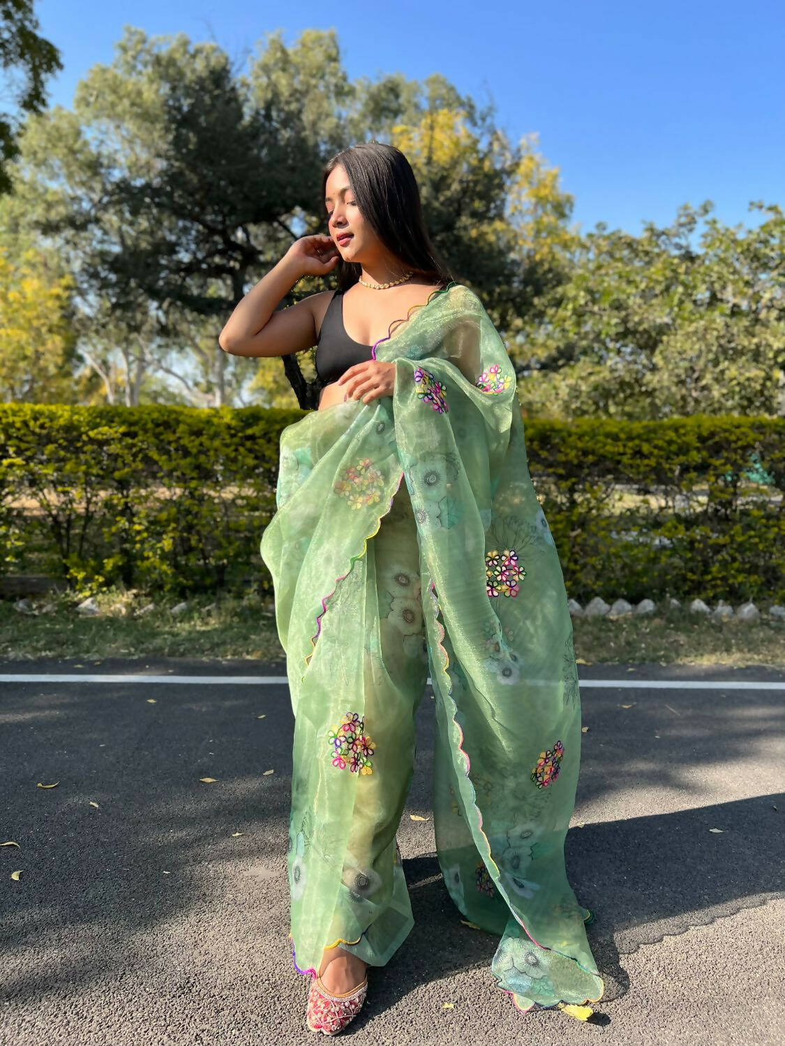 Vamsee Green Organza Saree