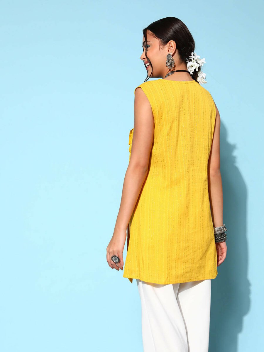 Ahalyaa Women Mustard Cotton Fluid Tie-Up Tunic