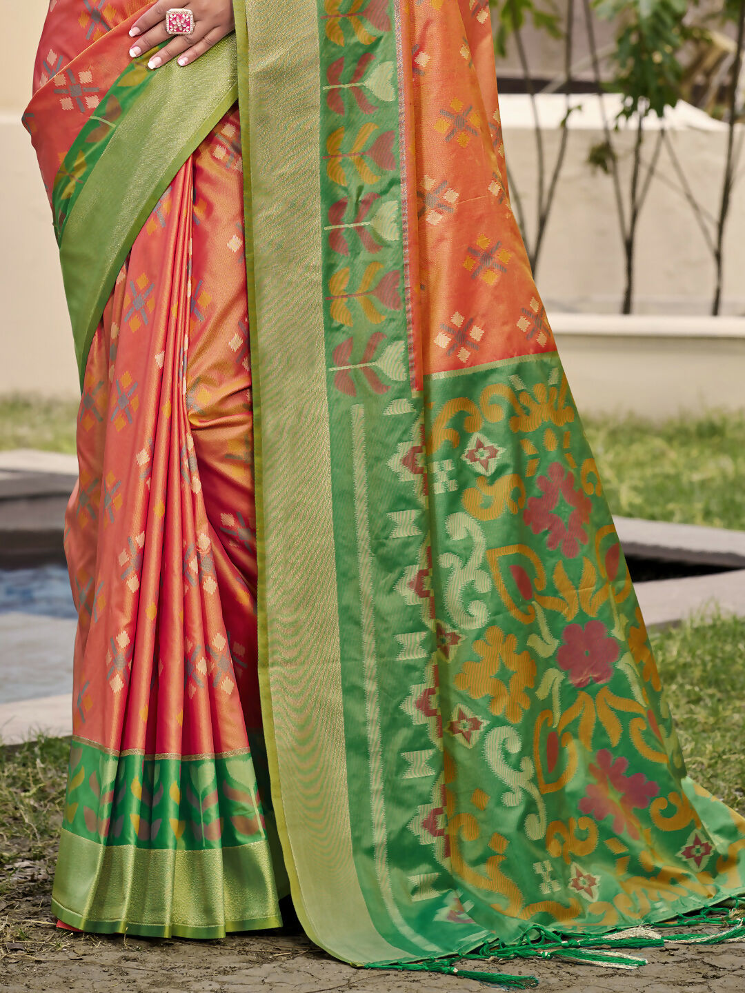 Shree Shyam Fashion Pochampalli Silk Orange Saree