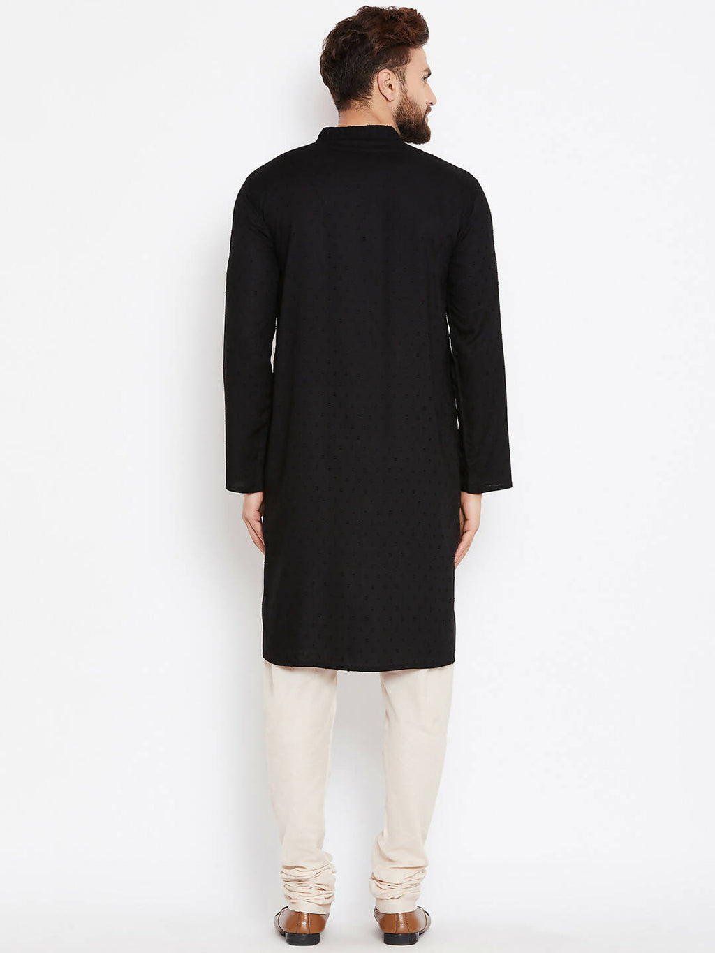 Even Apparels Black Pure Cotton Band Collar Men's Kurta