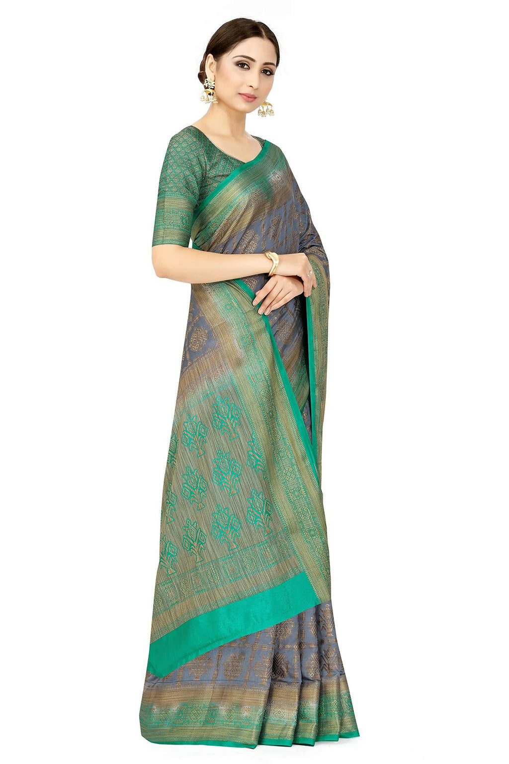 Mimosa Women's Charcoal Grey Patola Art Silk Saree