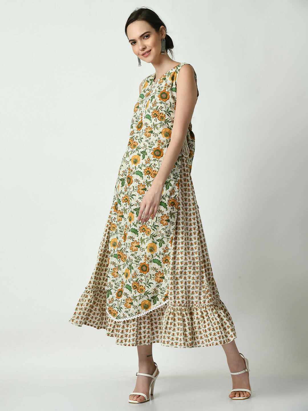 Myshka Women's Multi Floral Printed Gown Dress