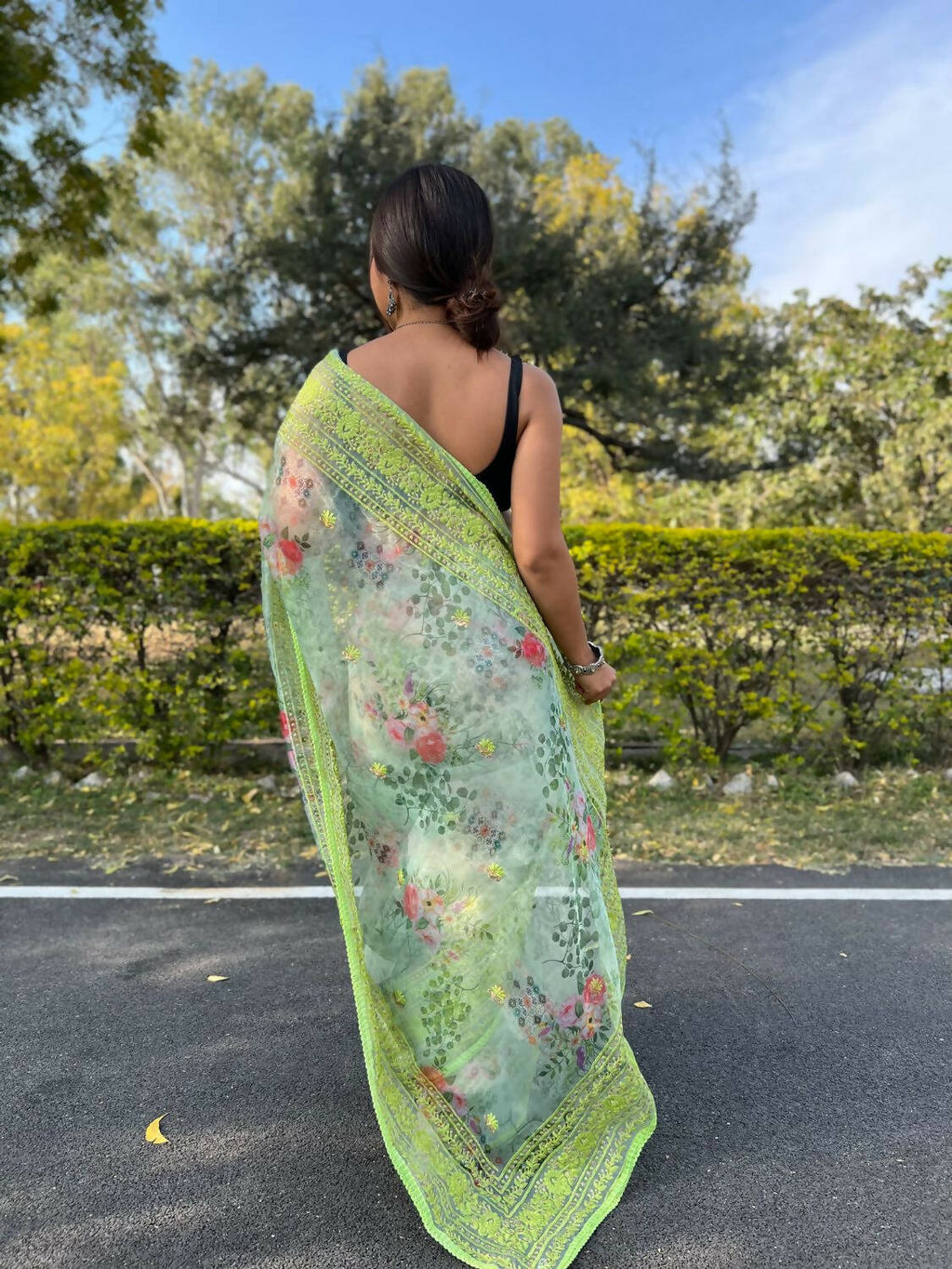 Vamsee Green Organza Saree