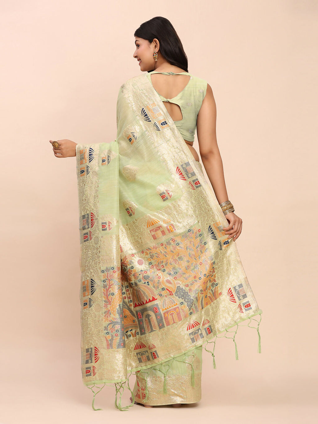 Shree Shyam Fashion Linen Cotton Light Green Saree