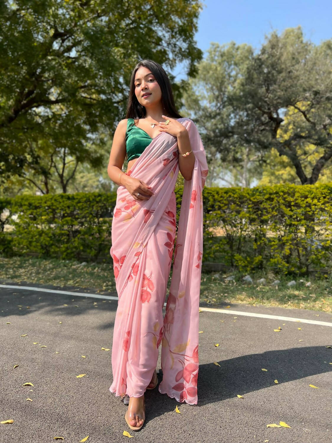 Vamsee Pink Chiffon Designer Saree