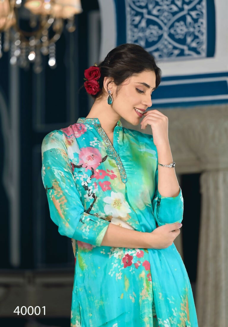 Designer Stylish Sky Pure Muslin Stitched Suit - Apoorva