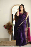 DEIANA'S Beautiful Designer Golden zari Soft Cotton Saree - Purple