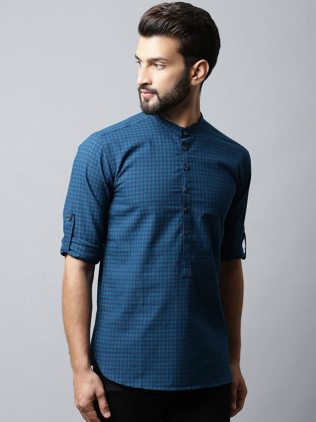 Even Apparels Navy blue Color Pure Cotton Men's Kurta With Side Placket (CHK1056)