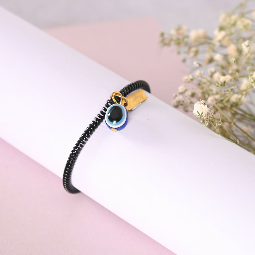 NVR Men & Women Black Evil Eye Crystal Spring Ring Bracelet