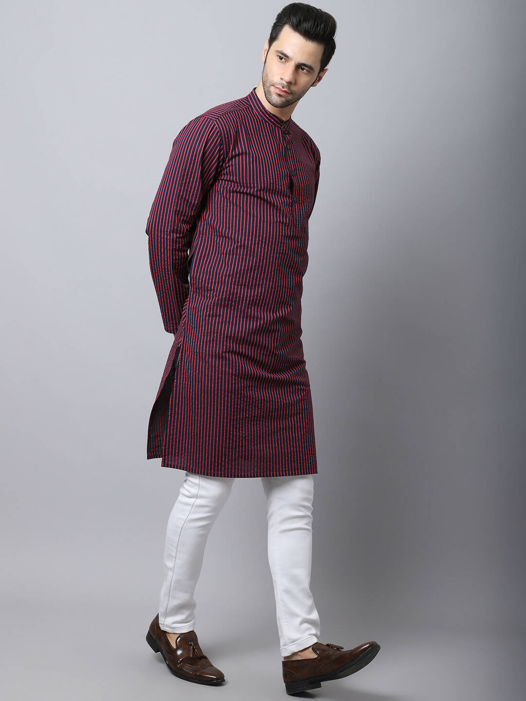 Even Apparels Black Pure Cotton Men's Kurta With Band Collar (STR1173)