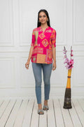 Myshka Women Red Floral Mandarin Collar Regular Sleeves Viscose Rayon Top