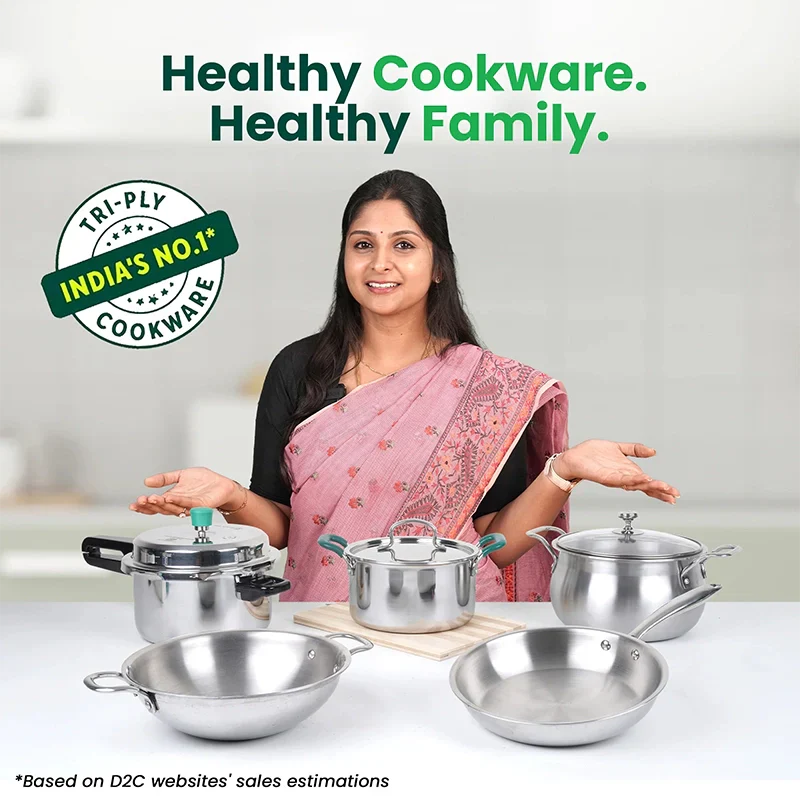 The Indus Valley TurboCuk Tri-ply Stainless Steel Kadai, Premium Quality, 3 Layer Thick Body, 100% Toxin-free, Non-stick, Induction & Gas, Free ₹110 Spatula, 1.7/2.7/3.5L
