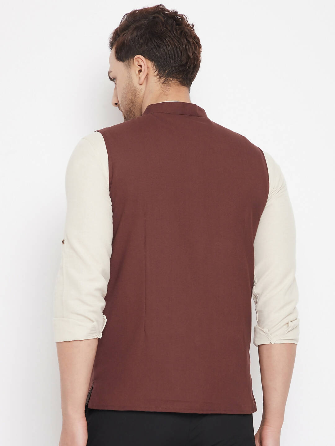 Even Apparels Maroon Merino Men Woven Nehru Jacket