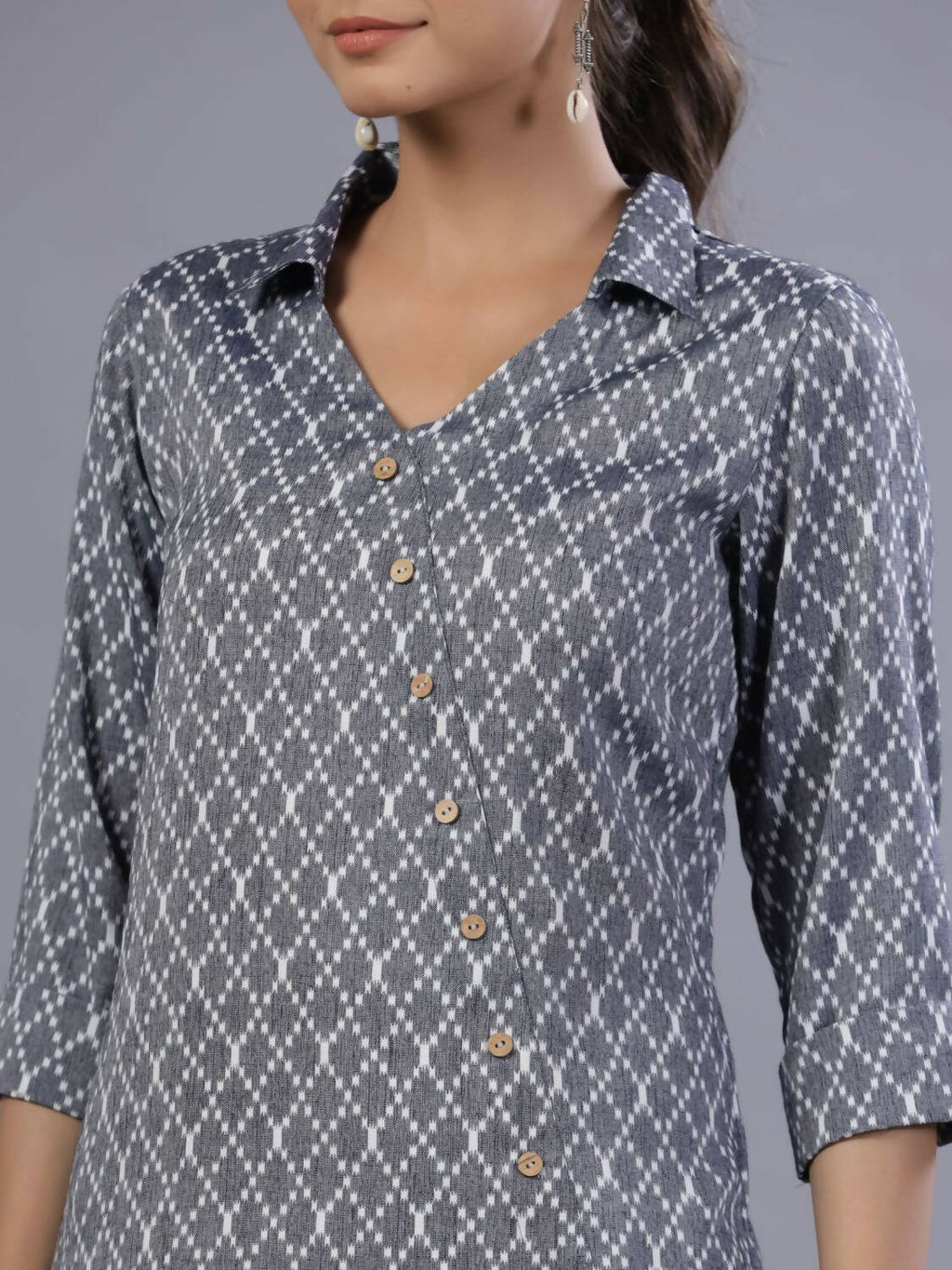 Juniper Women Blue Rayon Printed Asymmetric Kurta