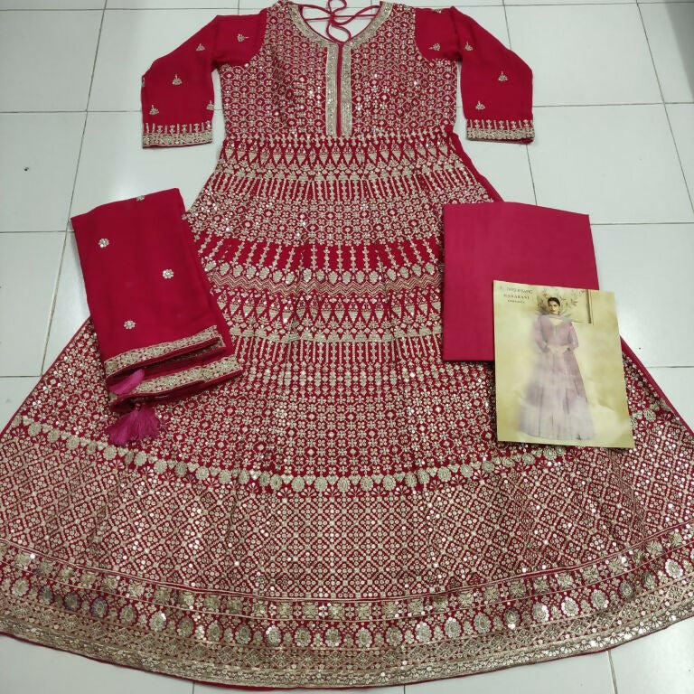 Vastranavya Stunning Pink Georgette Gota Sequins A-Line Anarkali Suit