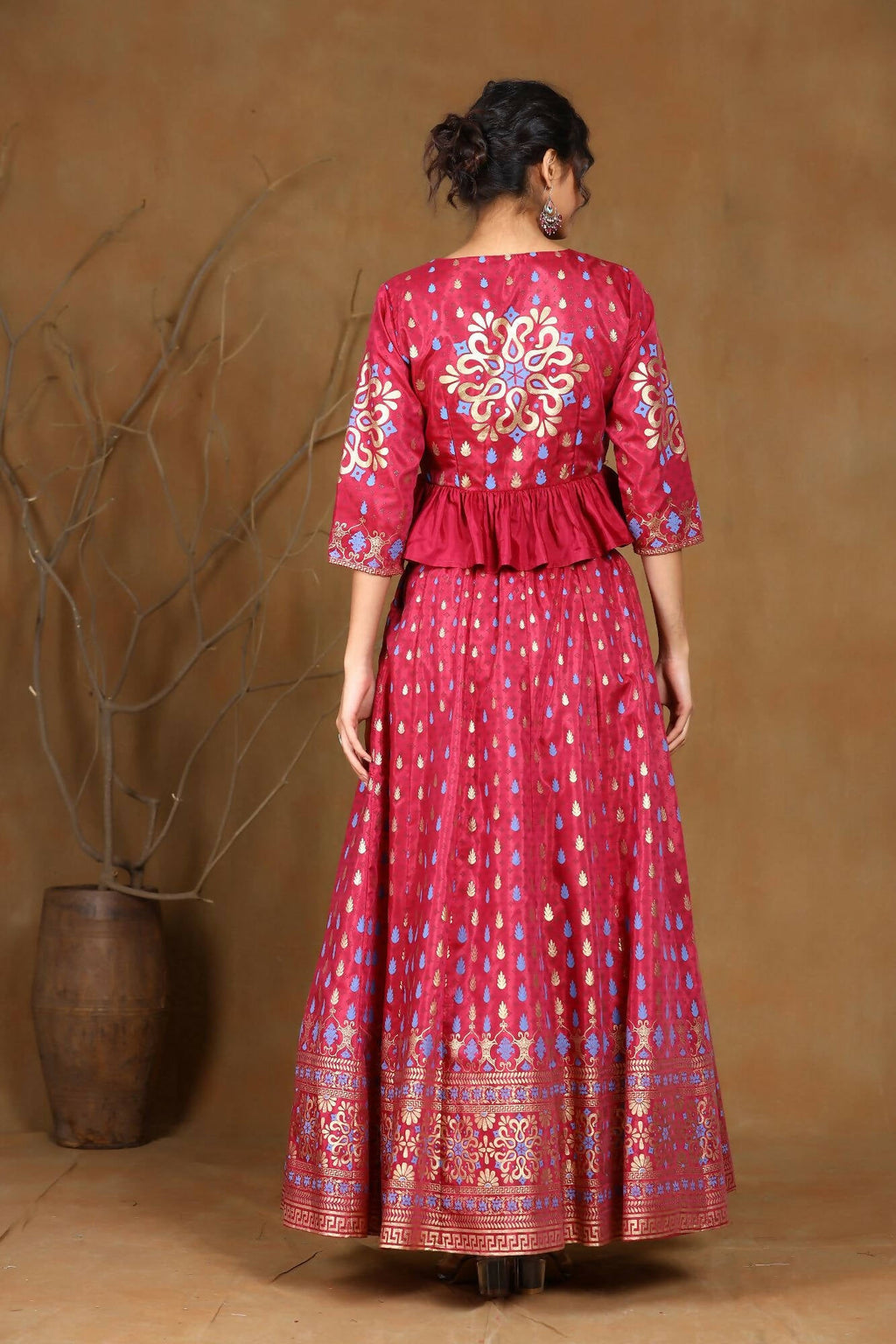 Juniper Women Burgundy Shantoon Printed Flared Lehenga Choli Sets