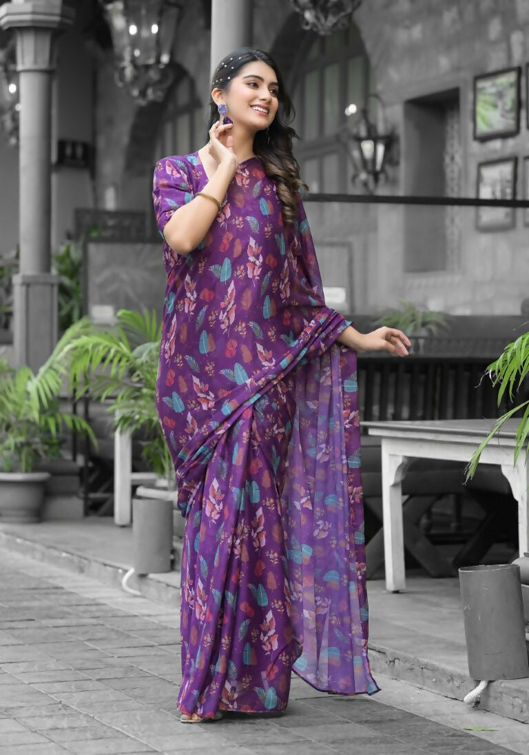 stylish Casual Purple Imported georgette Ready to Wear Fancy Saree - Ashwini