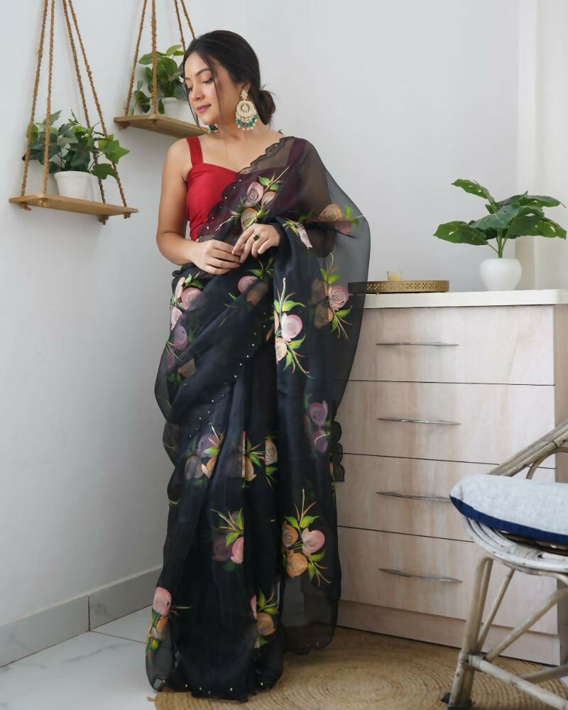 Vamsee Urvashi Black Organza Saree