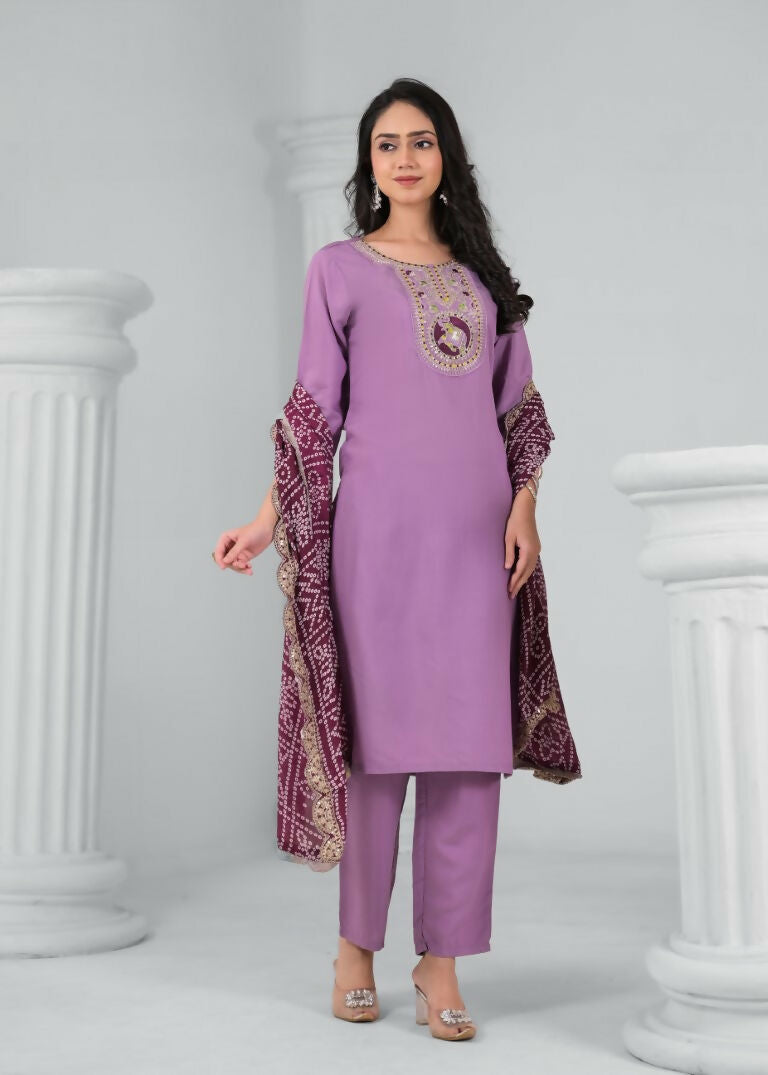 Ethnic Festive Wear Rayon Wine Stitched Suit With Dupatta - Tanisha