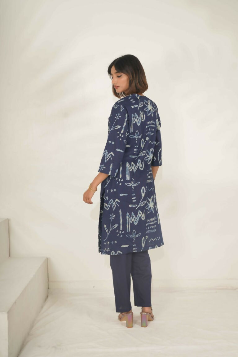 Miravan Women's Abstract Printed Cotton Blue Co-Ord Set