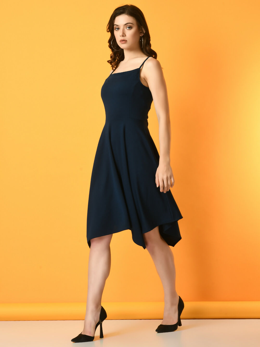 Myshka Women's Navy Blue Solid Party Dress