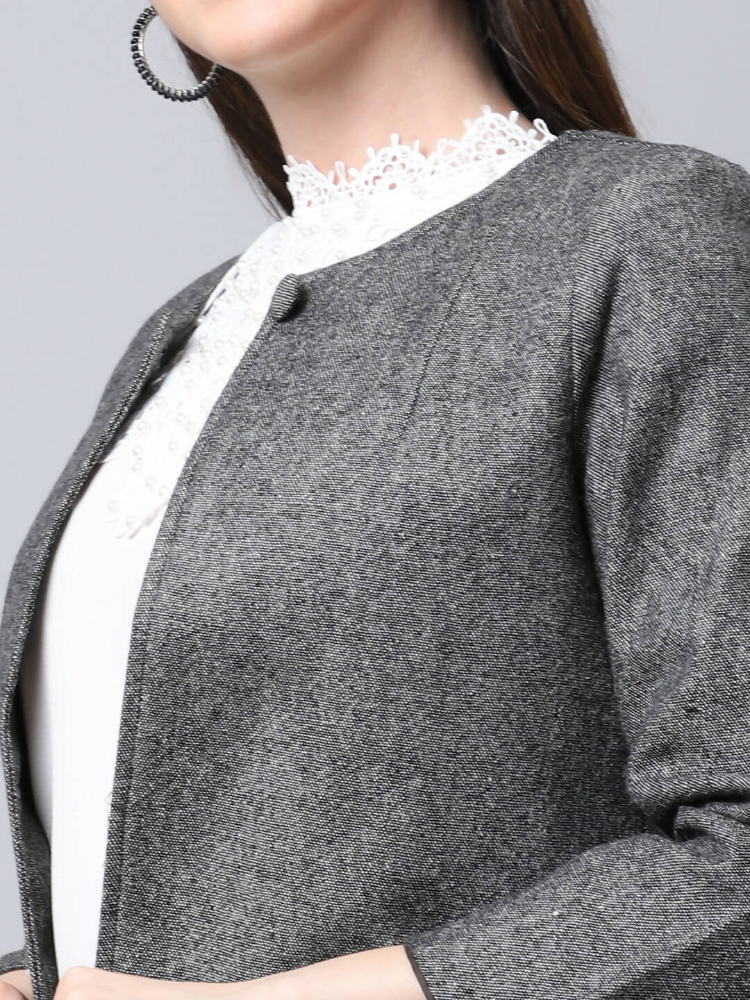 Even Apparels Black Pure Wool Open Front Statement Women's Jacket