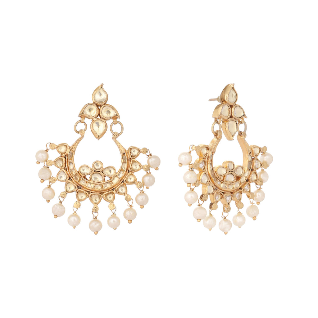 Nuyug 18k Gold-Plated American Diamonds Studded Contemporary Shaped Dangler Earrings