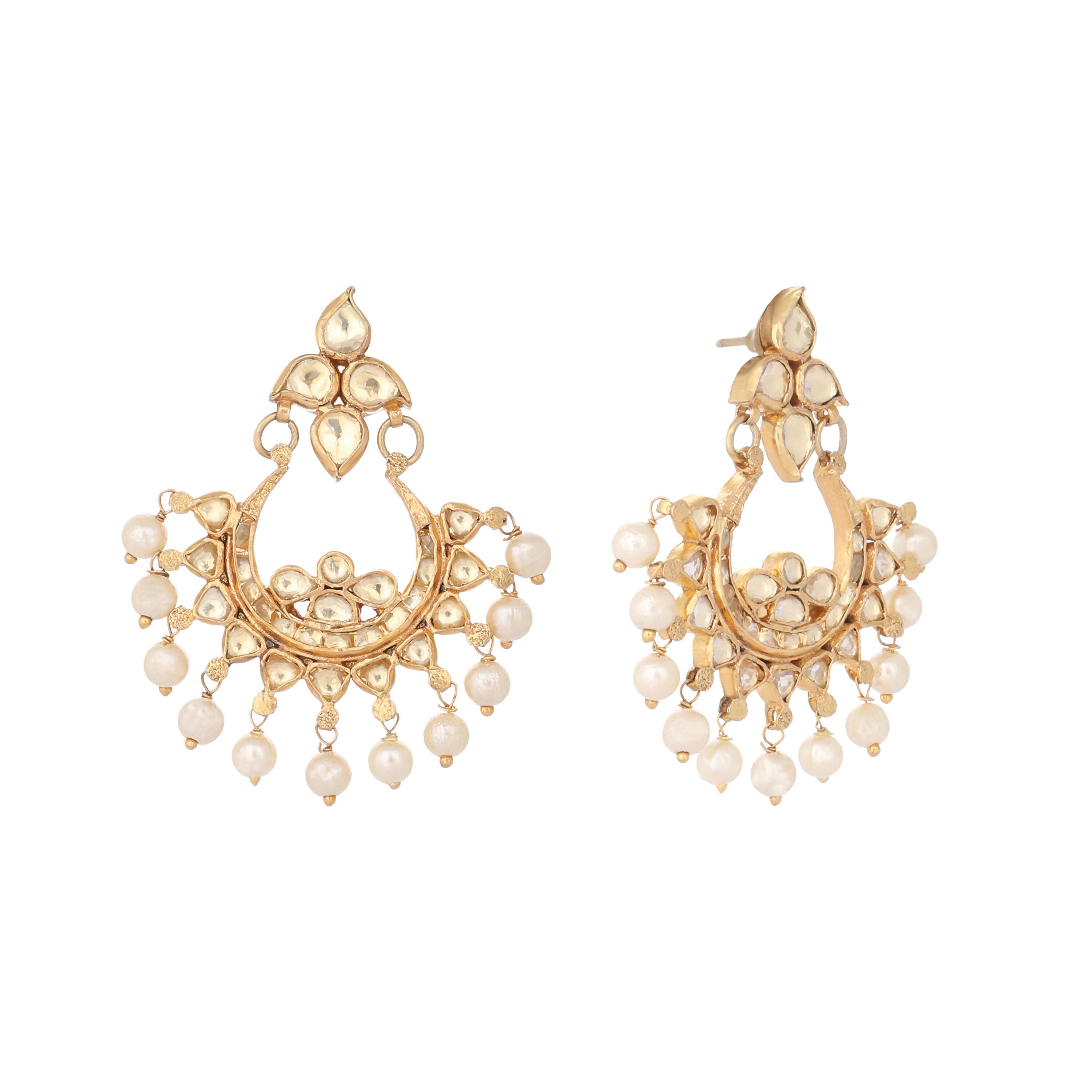 Nuyug 18k Gold-Plated American Diamonds Studded Contemporary Shaped Dangler Earrings