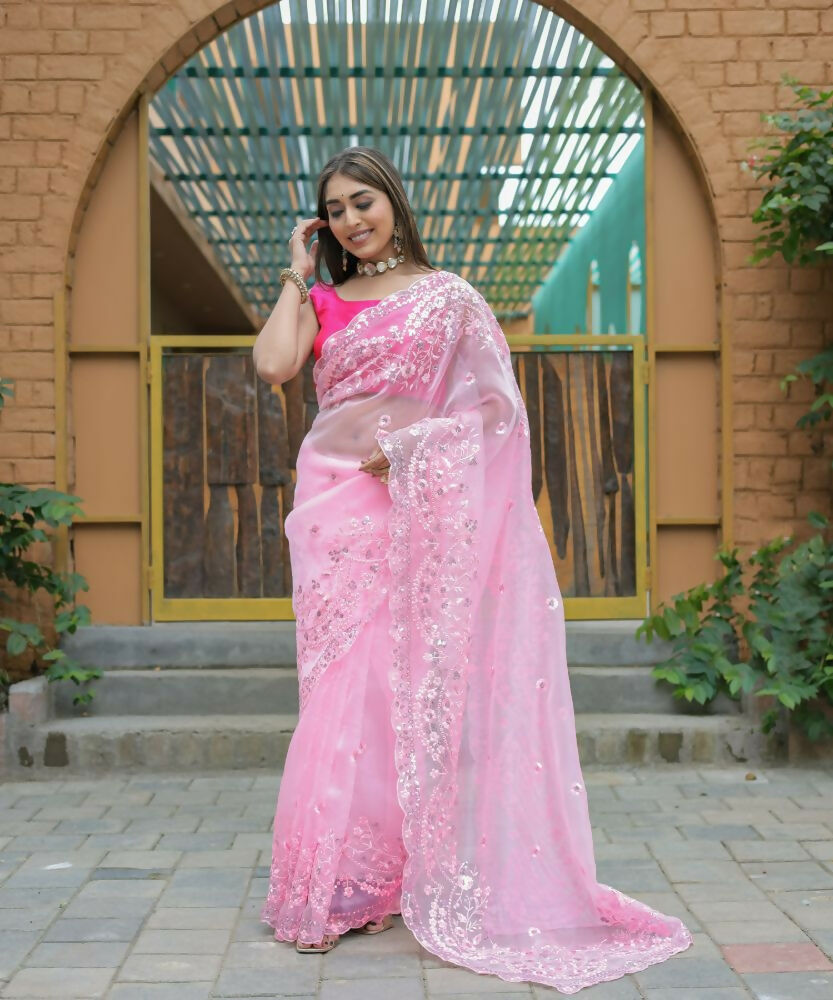 Vamsee Kiki Baby-Pink Organza Saree