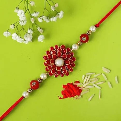 Premium Beads Flower Rakhi & Almond Treat Chocolate