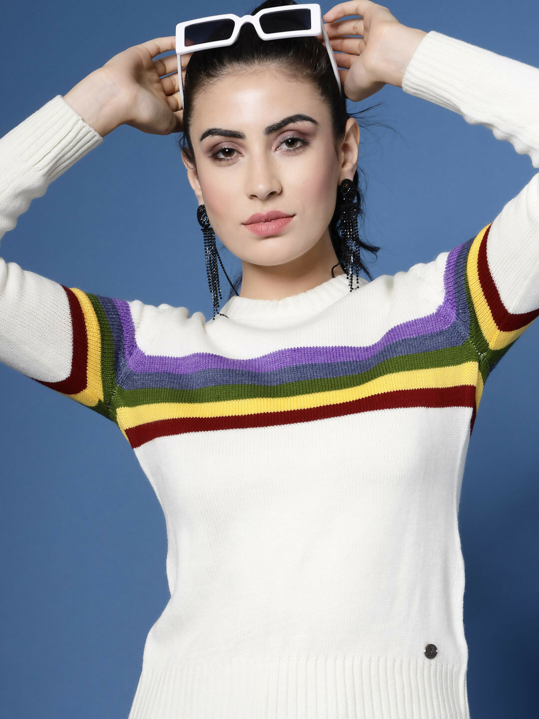 Women Winter White Acrylic Sweater - Wool Trees