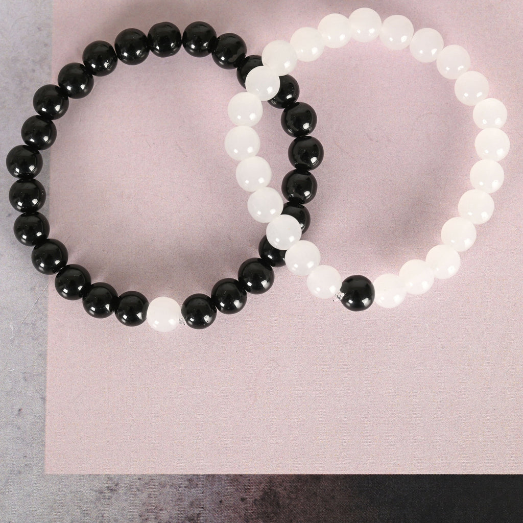 NVR Men & Women White & Black Marbel Crystal Elasticated Bracelet