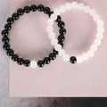 NVR Men & Women White & Black Marbel Crystal Elasticated Bracelet