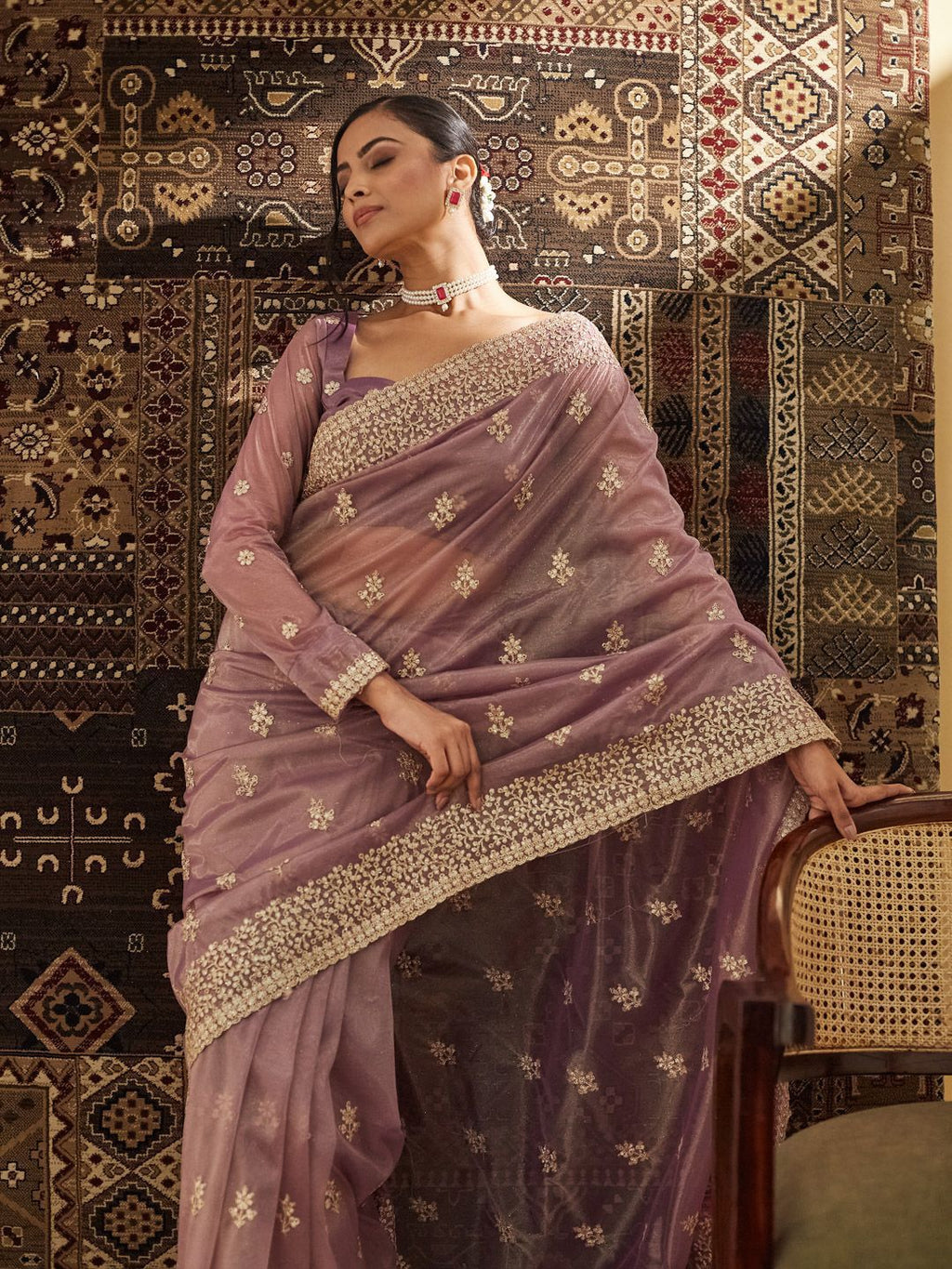 kasee Floral Zardozi Supernet Saree